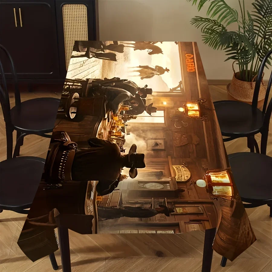1 piece of western cowboy tavern-style tablecloth with a vintage wooden bar and horseback cowboy print designxzj