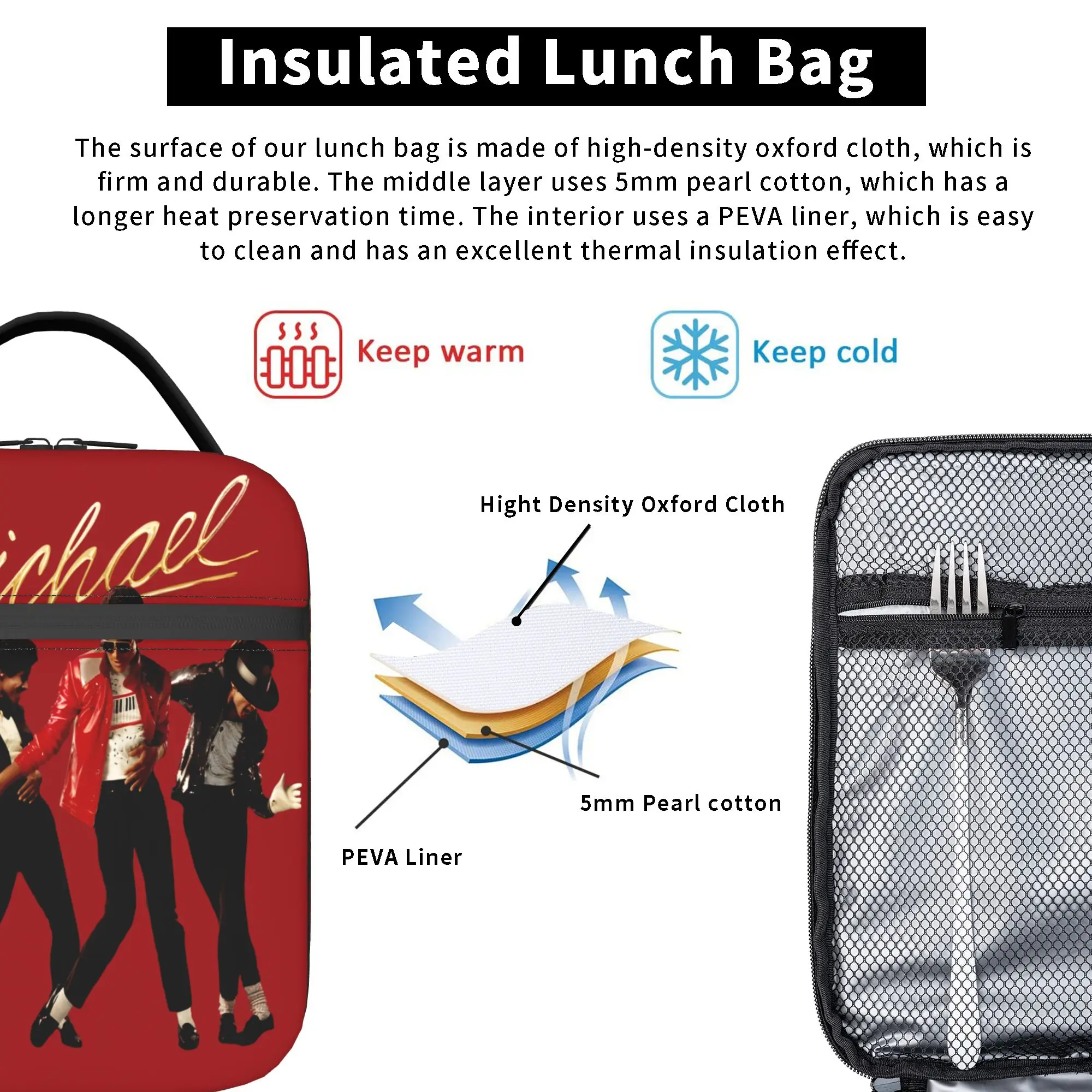 Story Michael Film 2026 Lunch Bag MJ Portable Lunch Box Women Travel Custom Cooler Bag Aesthetic Oxford Thermal Tote Handbags – Detail 5