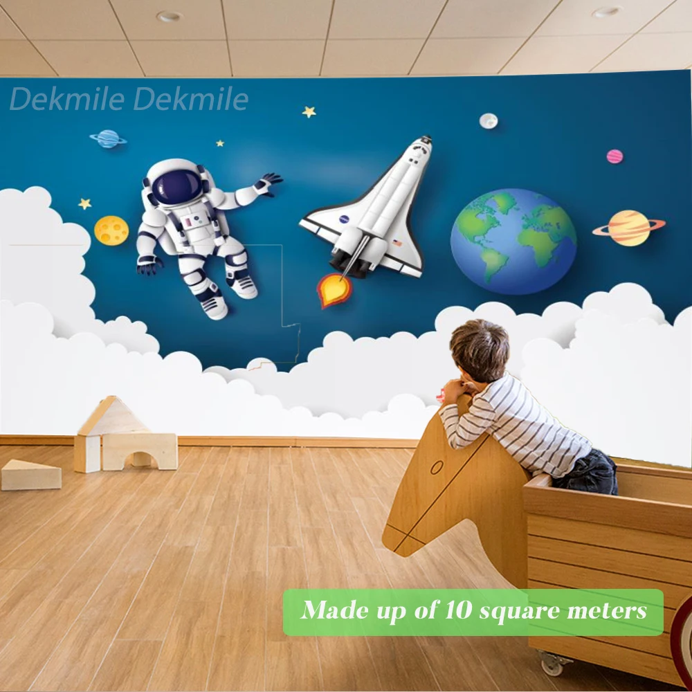 Universe Wallpaper Murals For Children Room Bedroom Astronaut Rocket Planet TV Background Wall Baby Nursery Kindergarten Decor