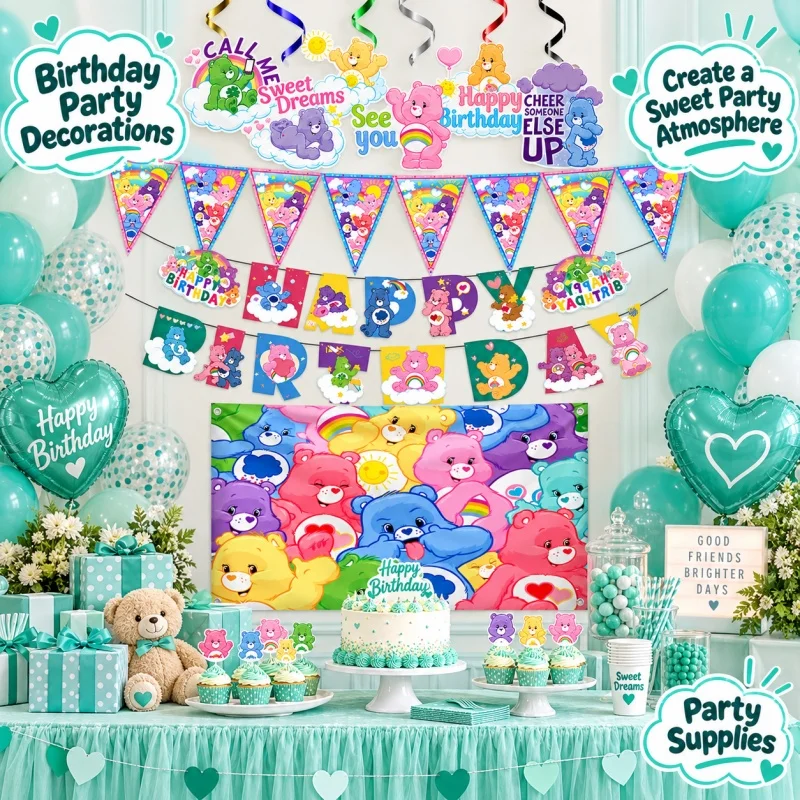 Care Bars Happy Birthday Party Decoration Tableware Set Features Colorful Rainbow Cloud Prints Practical Bestselling Supplies