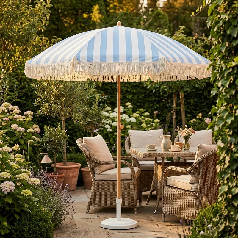 `Twisted Tassel Beach Umbrella Custom Print Polyester Outdoor Shade Sun Patio Garden Courtyard Personalized Parasol