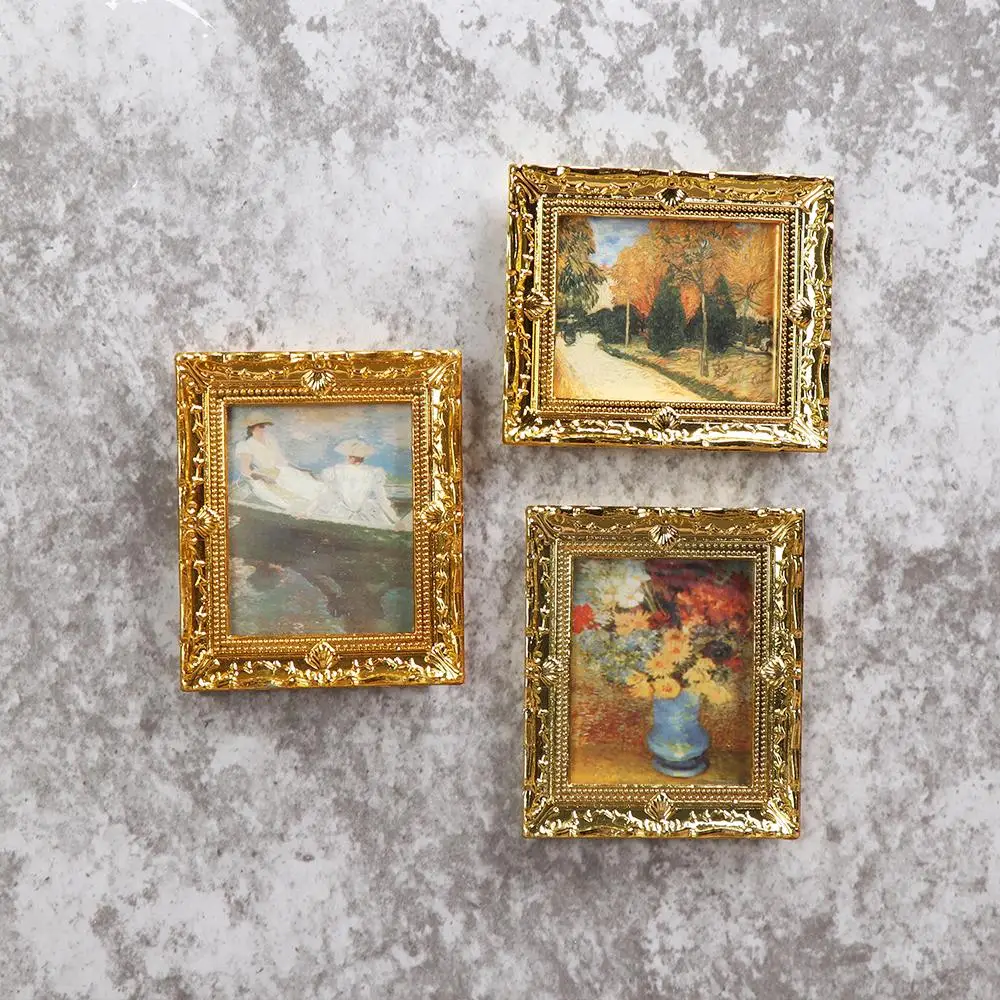 1/2/4PCS Miniature Painting Photo Dollhouse Ornament Retro Frame Miniature Oil Painting 1:12 Scale Mini Picture Doll Accessories