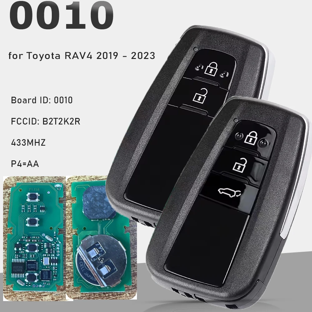 ID da placa KEYECU: 0010 para Toyota RAV4 2019-2023 FCC ID: B2T2K2R Chave remota inteligente sem chave Go Fob 433MH P4 = AA