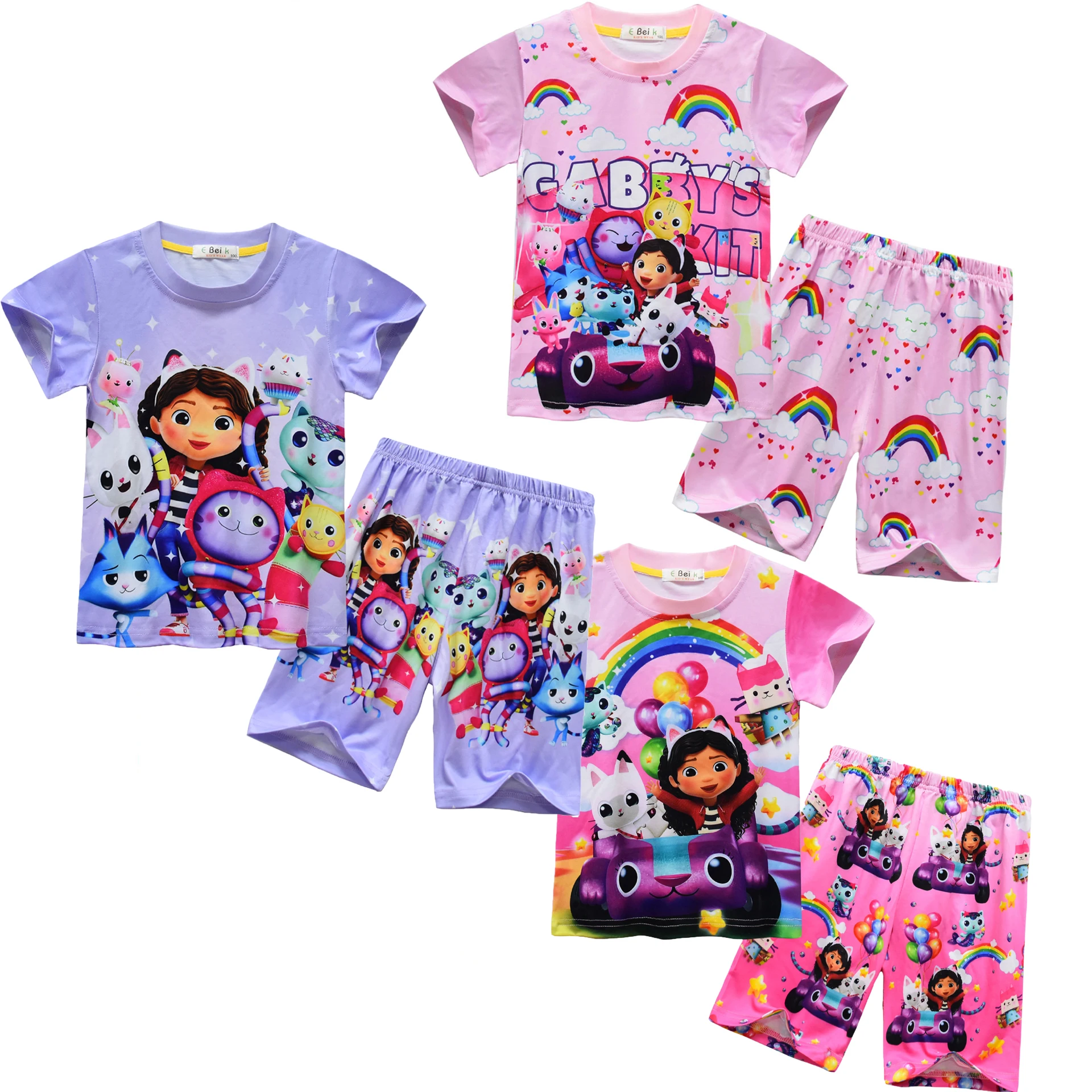 Gabby's Dollhouse Children Summer Clothing Sets Baby Girls Cartoon Gabby Cat Tshirt + Shorts Costumes Kids Birthday Party Outfit