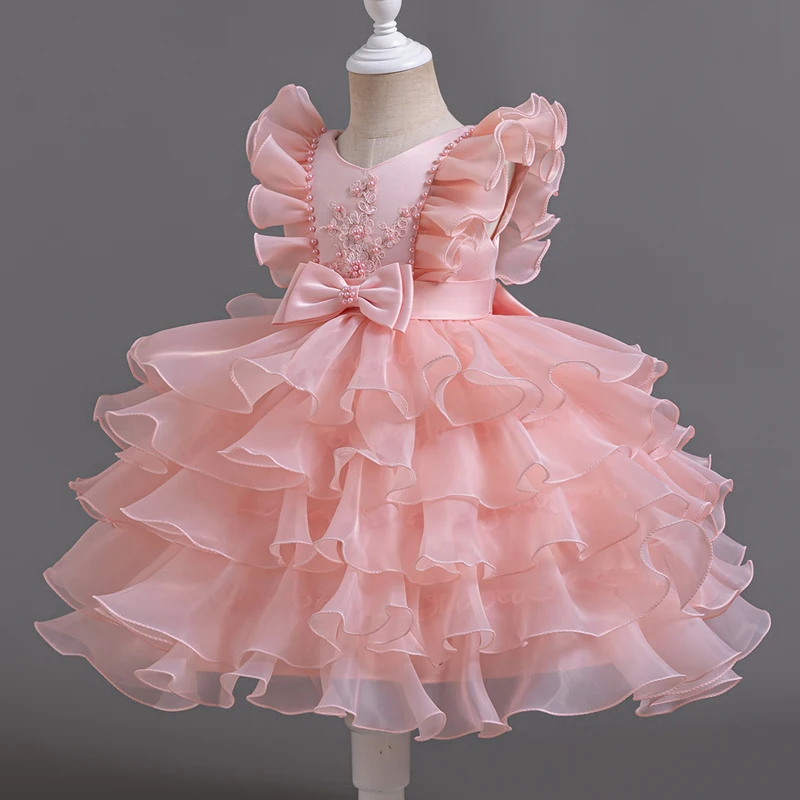 3-10 Years Children Boutique Dinner Party Formal Dress Princess Pink Elegant Glitter Ball Gown Baby Girls Birthday Party Dresses