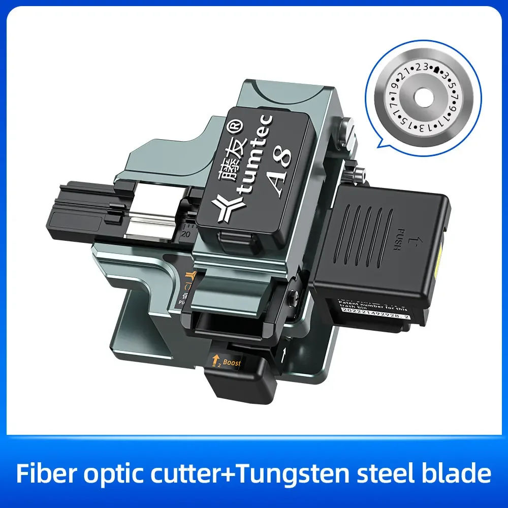 

TUMTEC NEW A8+ Высокоточный оптоволоконный резак (клейвер) с 24-гранным вольфрамовым лезвием, держатель волокна 3-в-1, инструменты FTTH, 50000 срезов