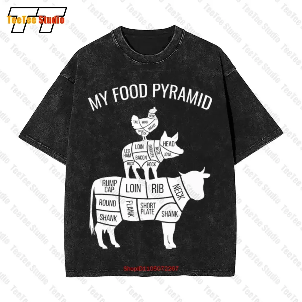 

My Food Pyramid Carnivore Bbq Cow Pig Chicken Vintage Oversized T-Shirt Z7O7