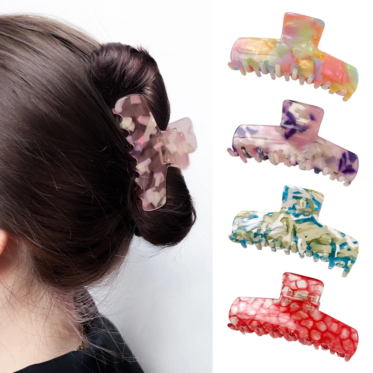 

Muweordy 8.5cm Women's Colorful Hair Clips Geometric Square Crab Claw Clip Acetate Leopard Fashion Girl Hairpin Hair Accessories