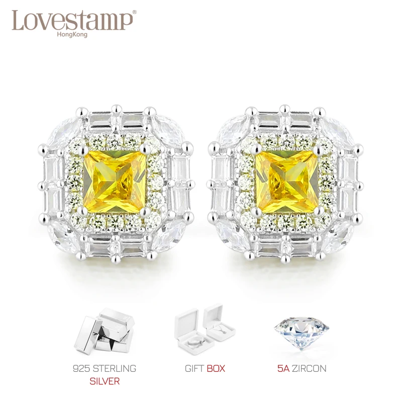 

S925 Silver Earrings 0.3 Carat Yellow Diamond Luxury Inlaid Earrings for Women Lse25226