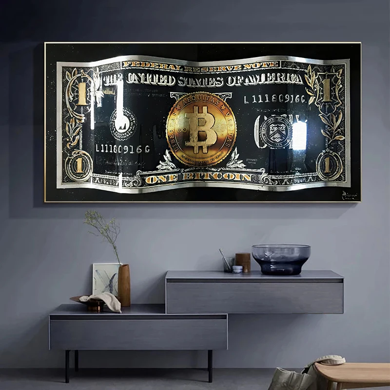 

Money Art Abstract Dollar Posters and Prints Bitcoin Dollar Wall Art Pictures Canvas Painting for Modern Living Room Home Decor