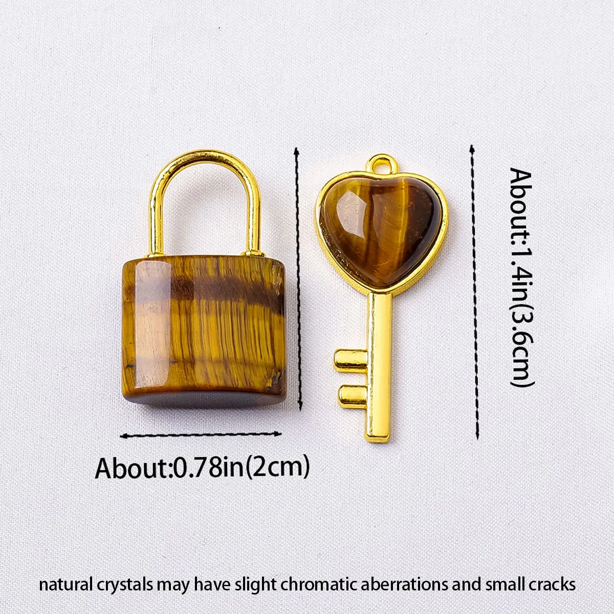 1pc  Natural Crystal Heart-Shaped Key Concentric Lock Key Couple Lock Pendant Necklace Set Crystal Pendant