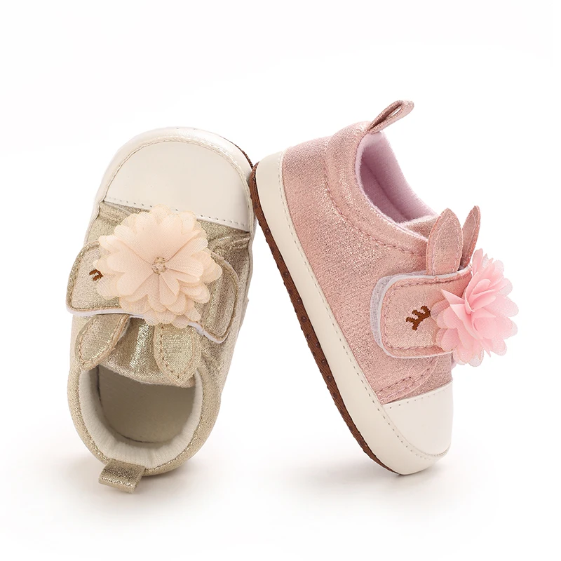 

0-18M Cute Rabbit Ear Children's Shoes with Spring and Autumn Sweet Flower Decoration Anti slip Soft Bottom Sneaker