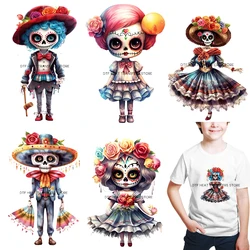 Boutique Undead Festival watercolor skull pattern dtf transfers ready to press  iron on heat transfer Heat Transfer On Clothes