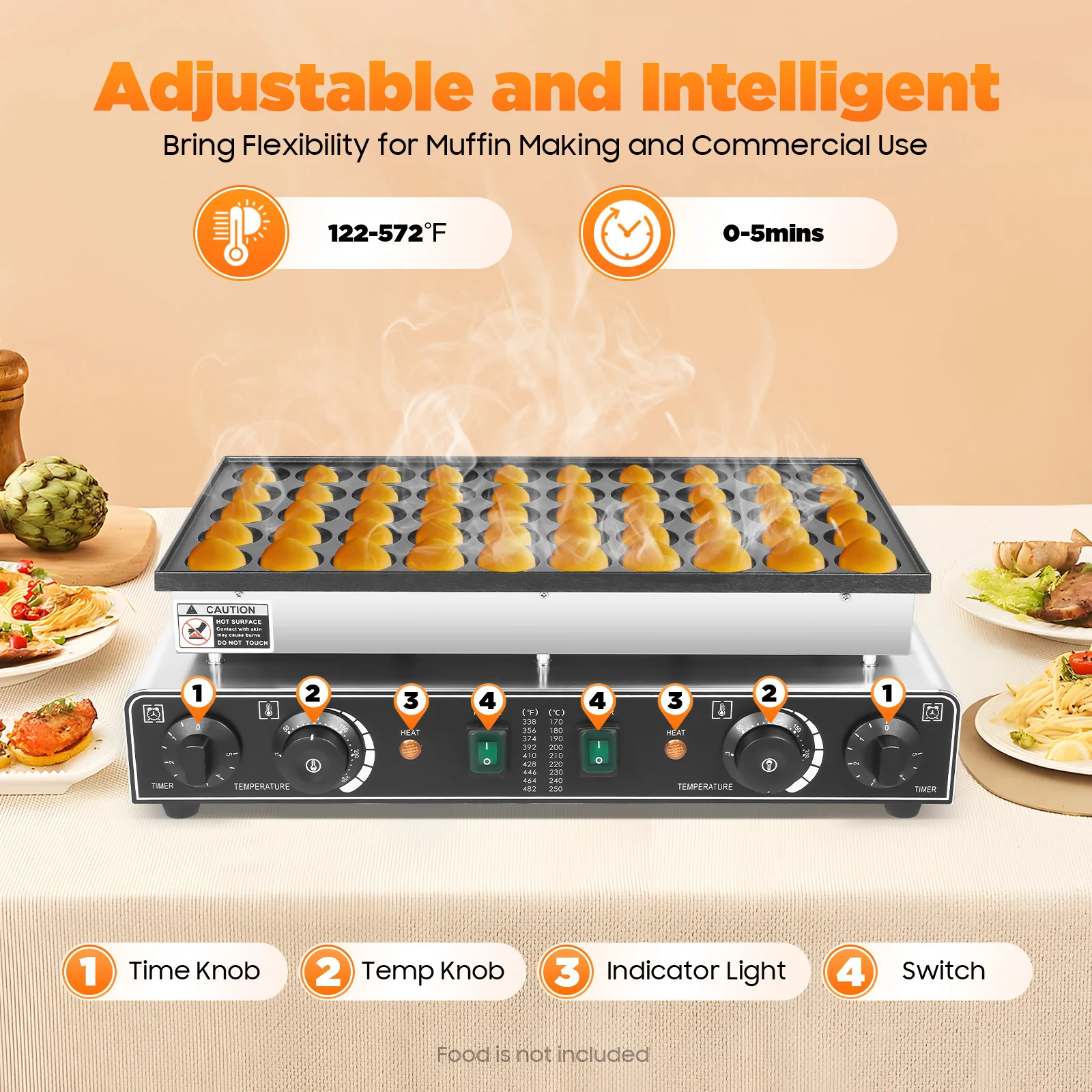 Commercial 50-Cavity Waffle Maker with Adjustable Timer