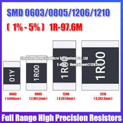 100PCS 0805 SMD Resistance 1% Common Resistance Values 0R-10M 10R 22R 100R 470R 1K 6K8 10K 91K 100K 5M1 High Precision Resistors