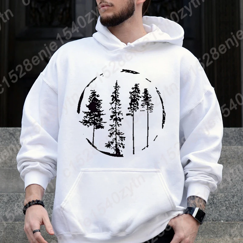 Fashion Loose Autumn And Winter Hooded Sweatshirt Funny Forest Print Hoodies For Men Casual Hooded Sweatshirts Pullovers Hoodies