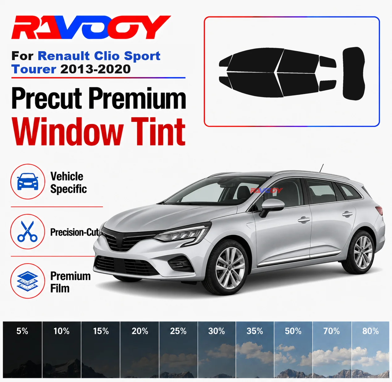 

Premium Precut Window Tint Kit Front Rear Windows Rear Windshield For Renault Clio Sport Tourer 2013-2020 Nano Ceramic Film