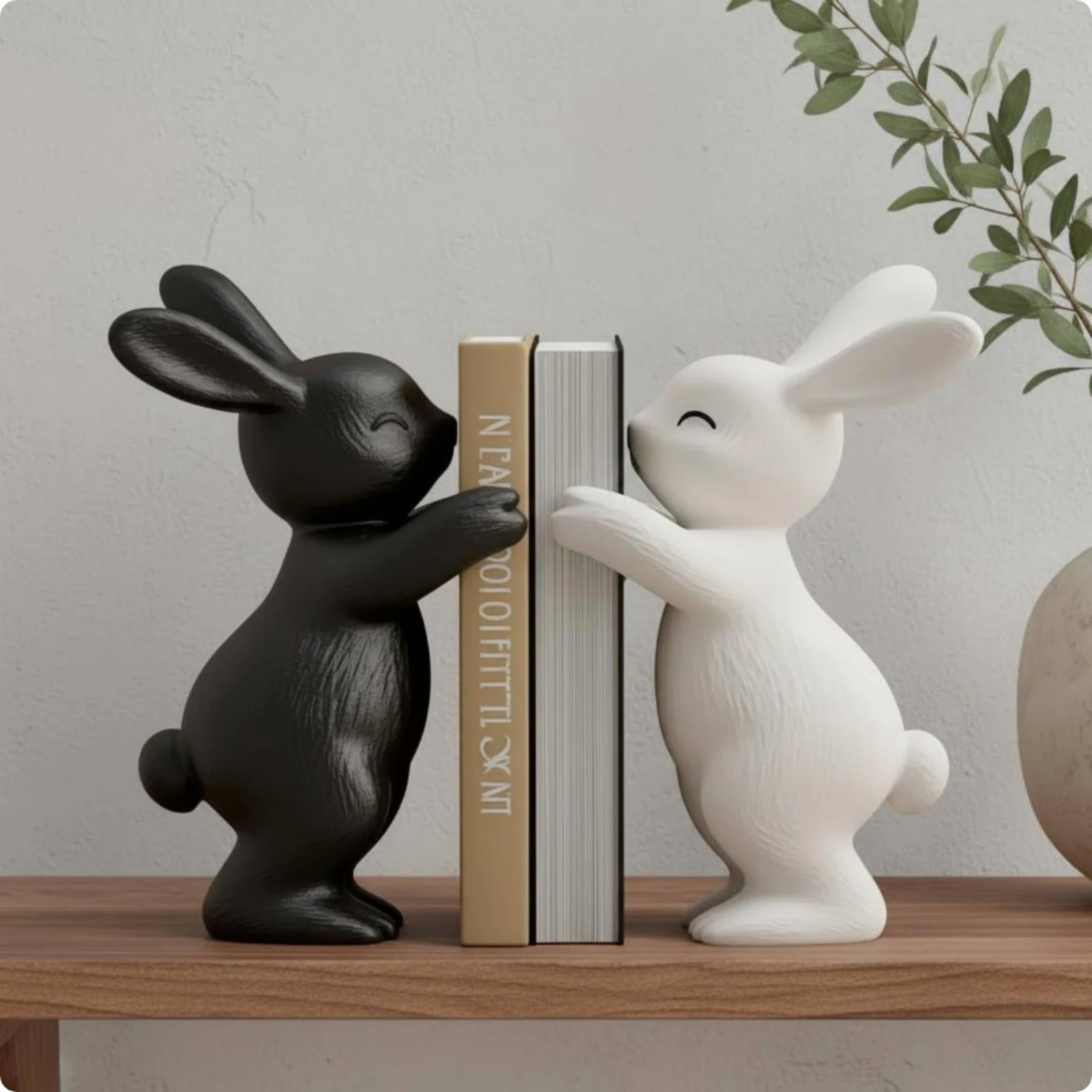 Nordic Rabbit Book Stand Artistic Rabbit Statue Bookend Bunny Figurine Bookends Stable Home Decor Sturdy for TV Cabinet