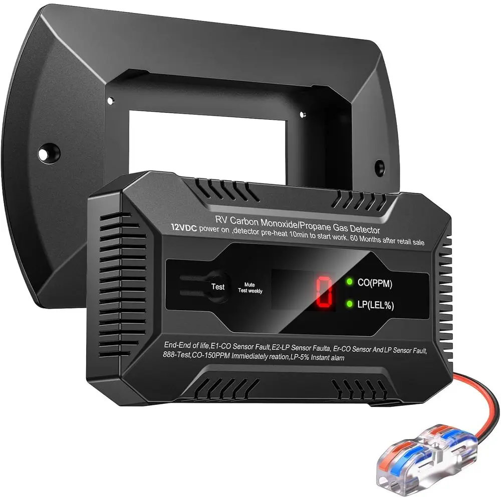 Black RV CO & Propane Detector with LED Indicators for Enhanced Camping Safety