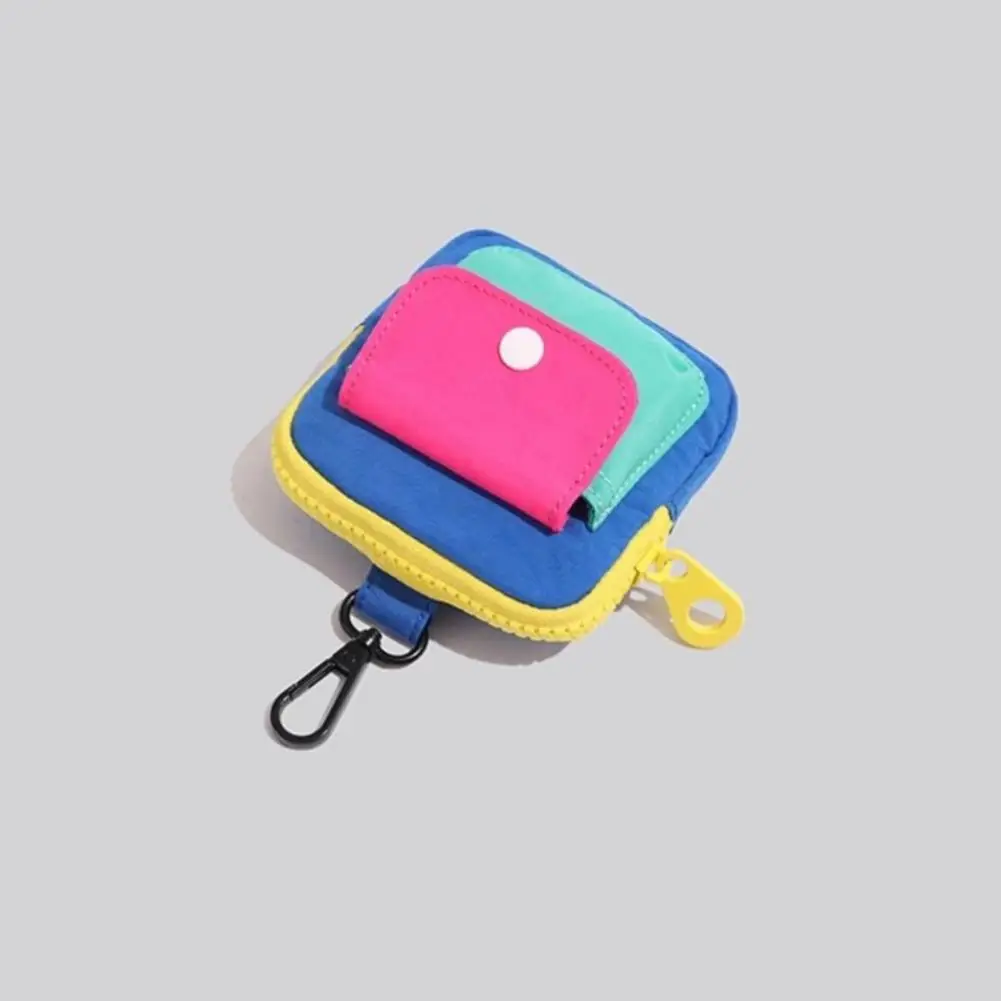 Multi-use Zipper Pouch Mini Backpack Coin Purse Canvas Zipper Pouch Key Chain Wallet Color-block Handbag Accessory for Cash