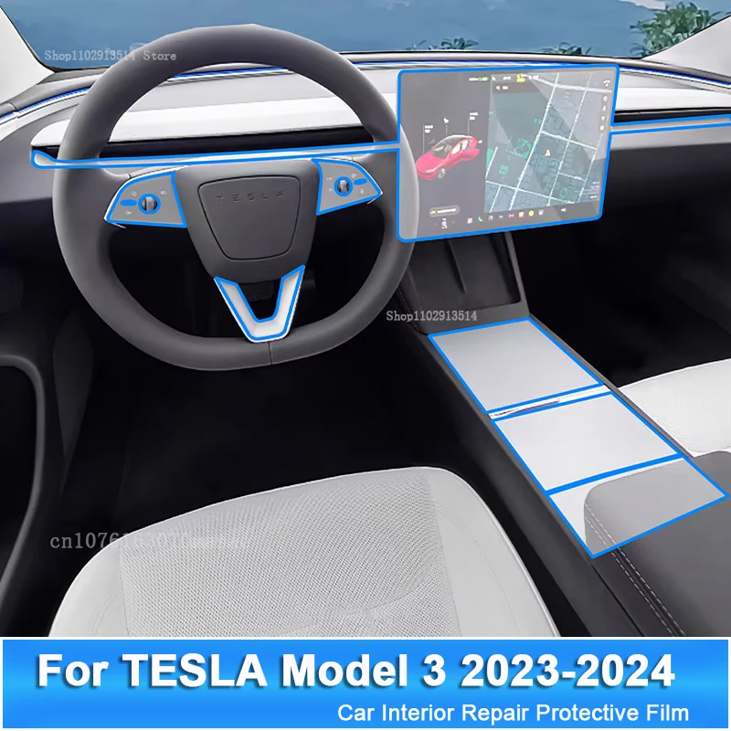 For TESLA Model 3 2023-2024 Car Interior Gear panel Sticker Dashboard GPS Navigation Screen Transparent TPU Protective Car Film