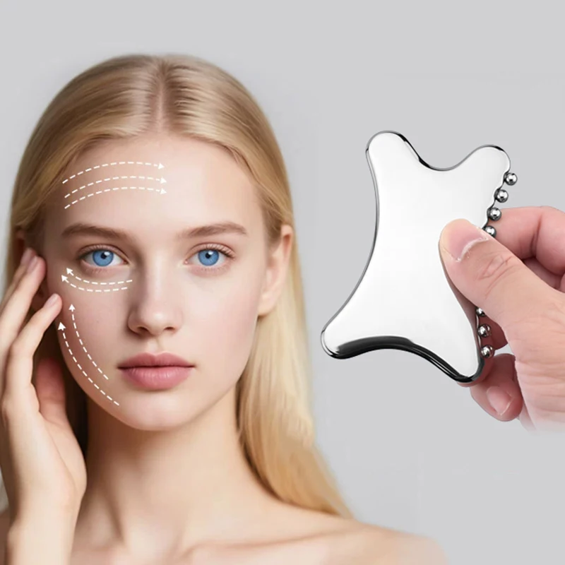 Herramienta Facial Gua Sha de acero inoxidable, masaje de puntos de acupuntura, tablero de masaje Facial para ojos, herramienta de Estiramiento Facial de presión de tejido profundo