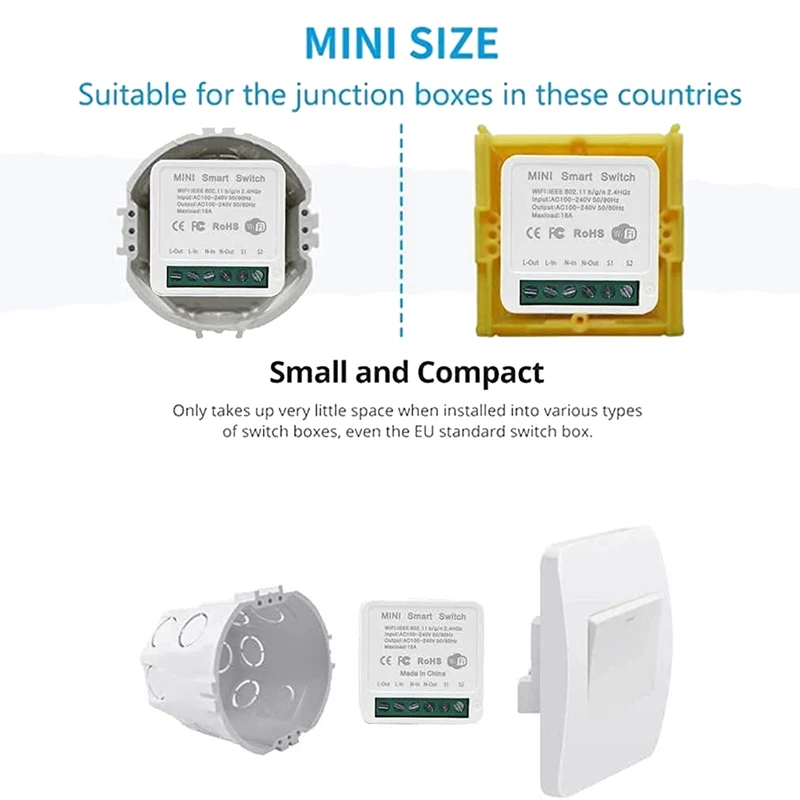 Mini Smart Wifi Relay Switch, DIY Timer Light Switch Module Smart Life/Tuya Application, Wireless Remote Control