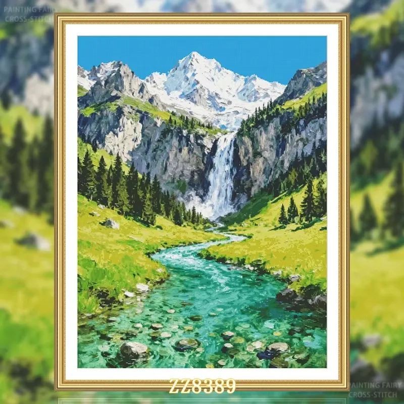 ZZ8389- Stream under the Snow  14CT 16CT 18CT Stamped Cross Stitch DIY Set Chinese Pattern Kit  Needlework Embroidery 108 Colors