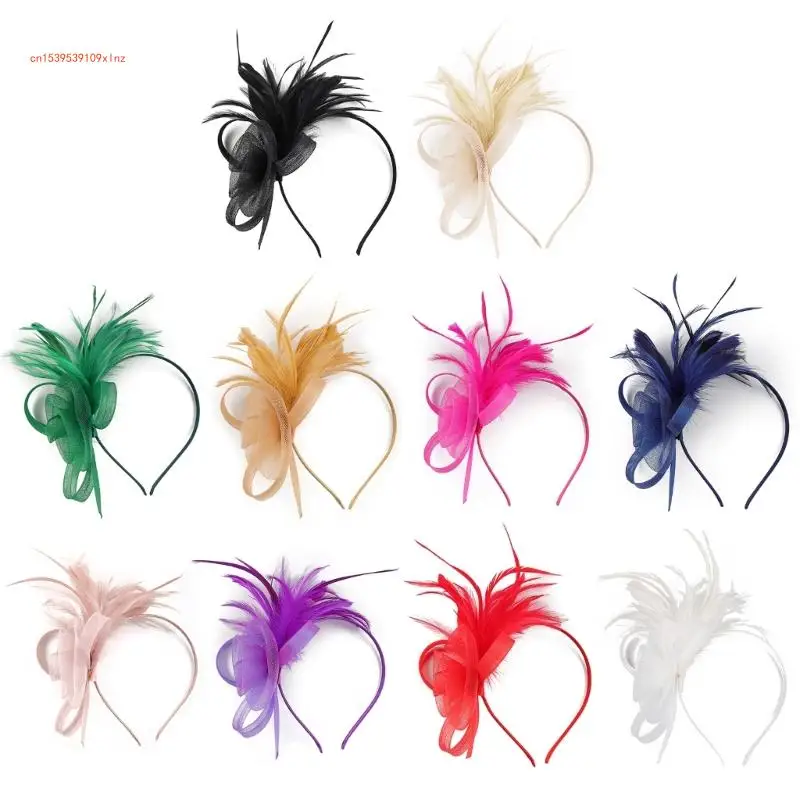 

Tulle Flower Hairband Feathered Hairhoop Formal Event Headpiece Banquet Props