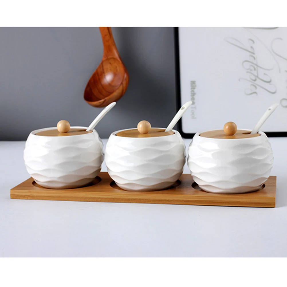 

1 set Ceramic Seasoning Jar Spice Container Salt Canister Kitchen Accessories Storage Pot Multipurpose Condiment Holder