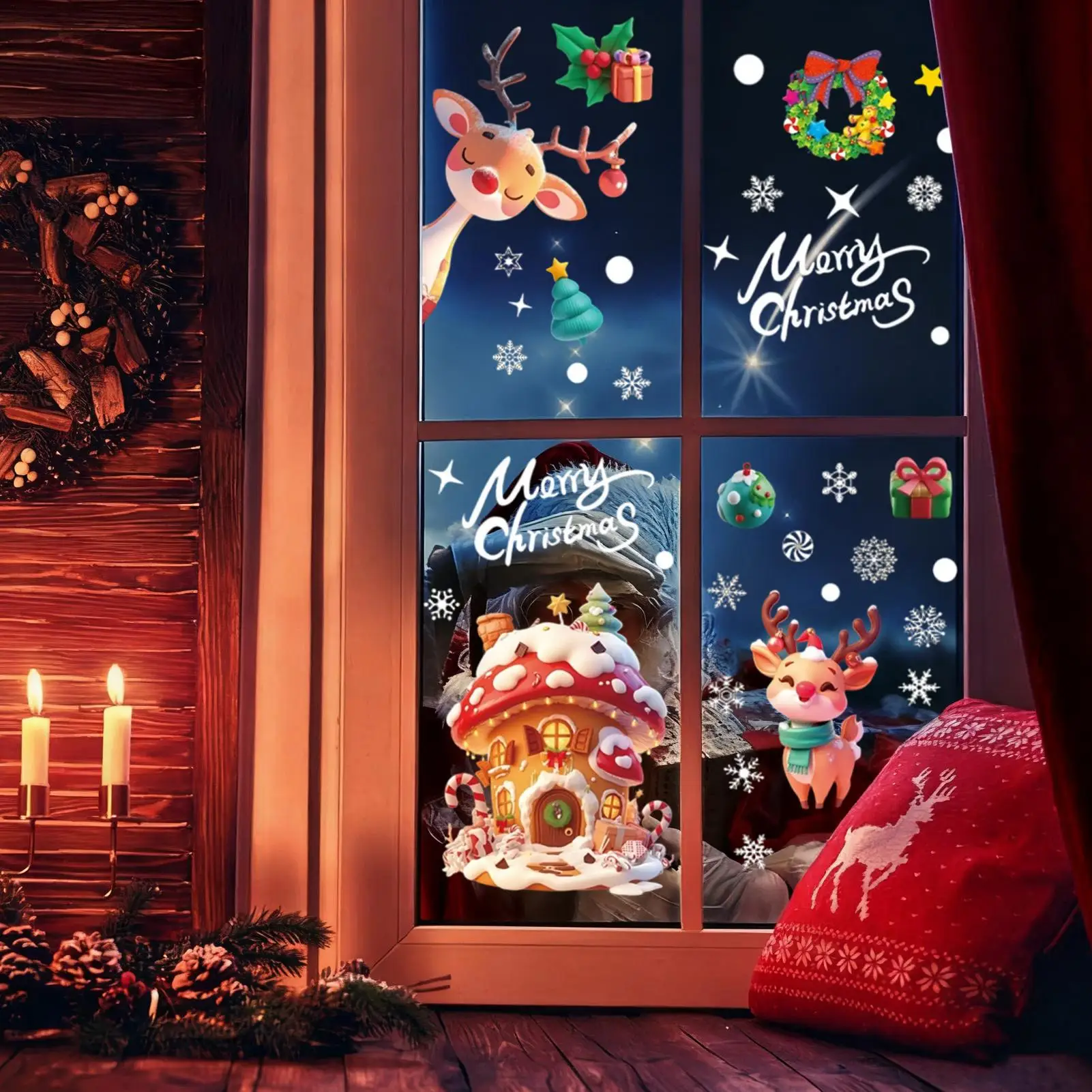 Holiday Window Clings 4 Sheet Santa Snowman Deer Window Stickers Christmas Wall Glass Clings For Winter Home Party Outdoor