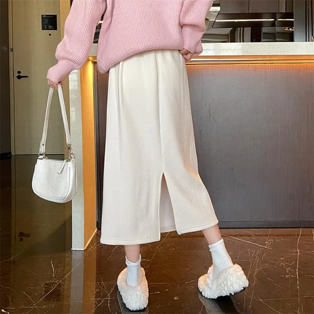 High-waisted Skirt Elegant Women's High Waist Pleated Midi Skirt for Fall Winter Soft Warm A-line Split Skirt Solid Colors