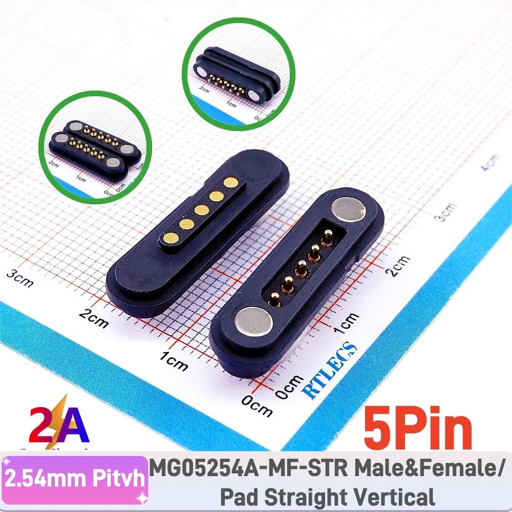 2A wasserdichter magnetischer Pogo-Pin-Stecker, 2, 3, 4, 5, 6 Positionen, federbelastet, 2,54 mm männlich, weiblich, DC-Steckdose, Kontaktleiste