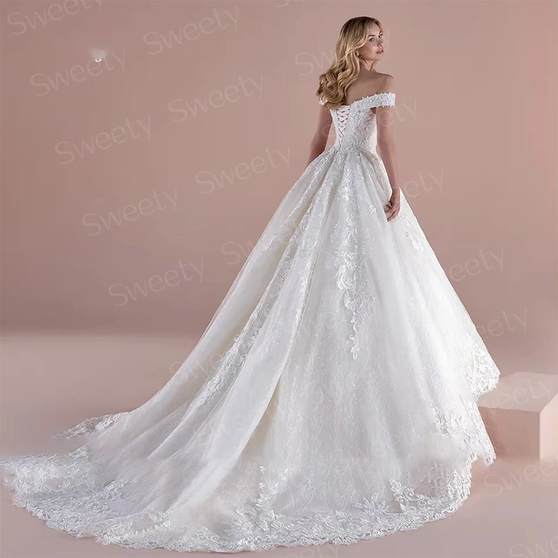 فستان زفاف أنيق من الأورجانزا مع تطريز الأميرة الكرة ثوب كامل الأكمام قارب الرقبة فستان الزفاف مخصص فيستدو دي نوفيا