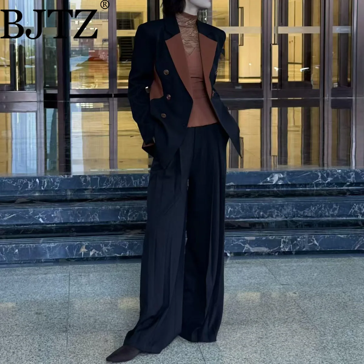 

BJTZ Patchwork Contrast Color Designer Blazer Set For Woman 2025 Autumn New High-end Temperament Fashion Female Sets Clothes