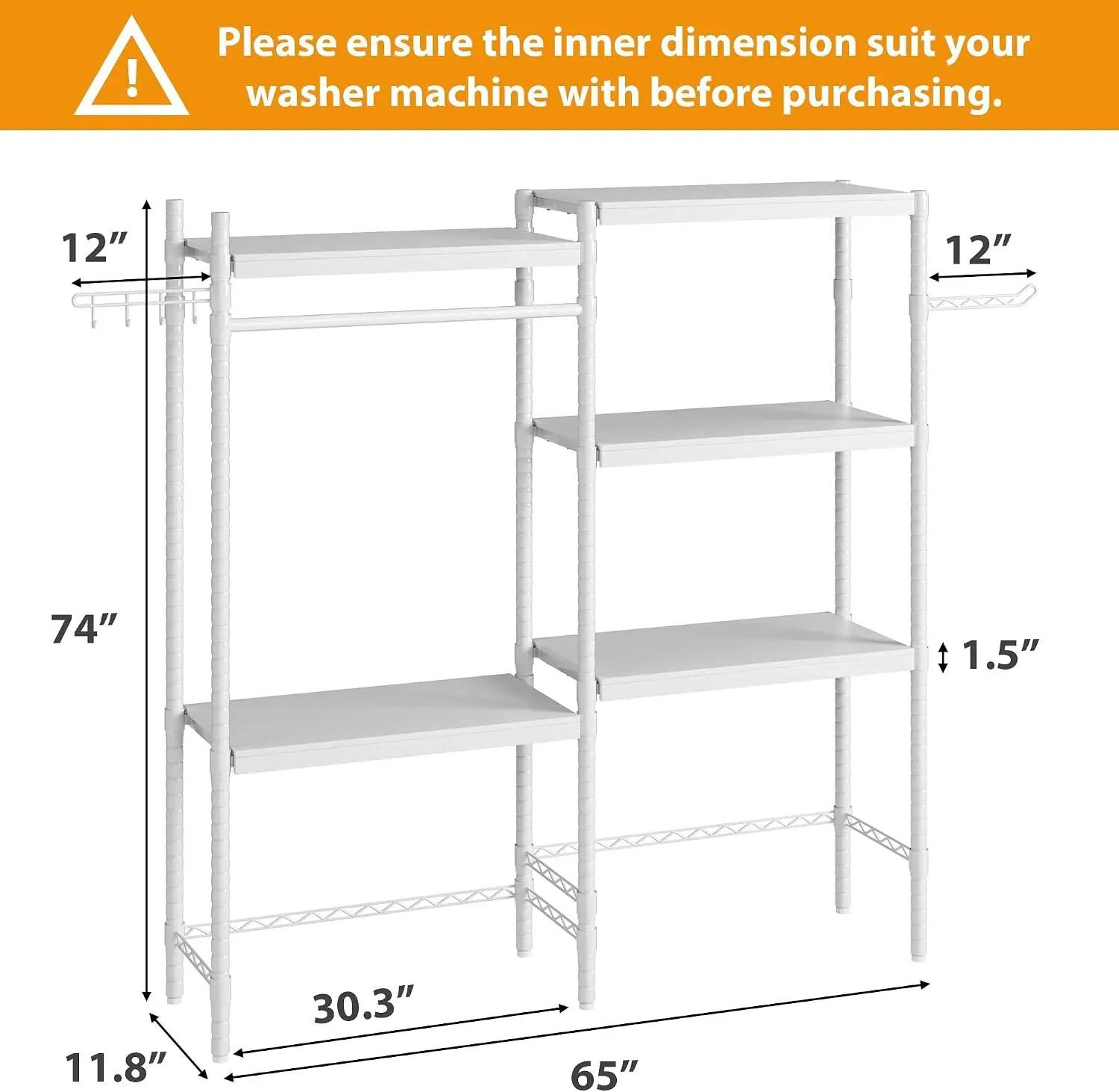 5-Tier Over-the-Washer & Dryer Shelf – Adjustable 30