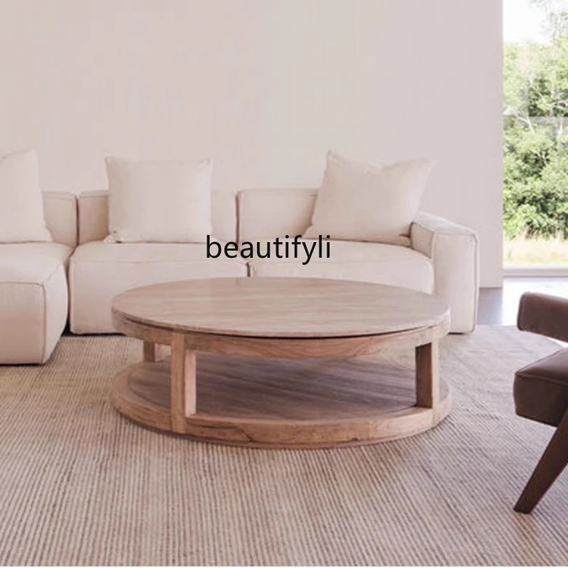 

Light Luxury and Simplicity round Coffee Table Marble Tea Table Cave Stone Black and White Root Cala White Silent Wind