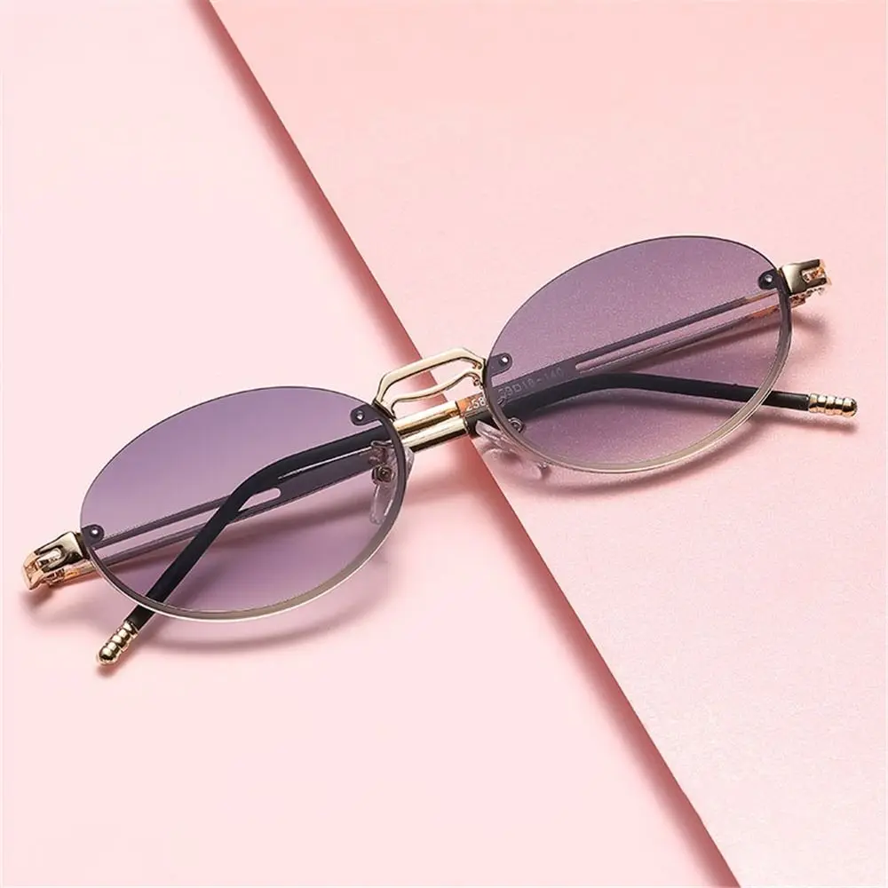 

Metal Punk Sunglasses Retro Rimless UV400 Protection Oval Sun Glasses Gradient Lens Frameless Shades for Women & Men