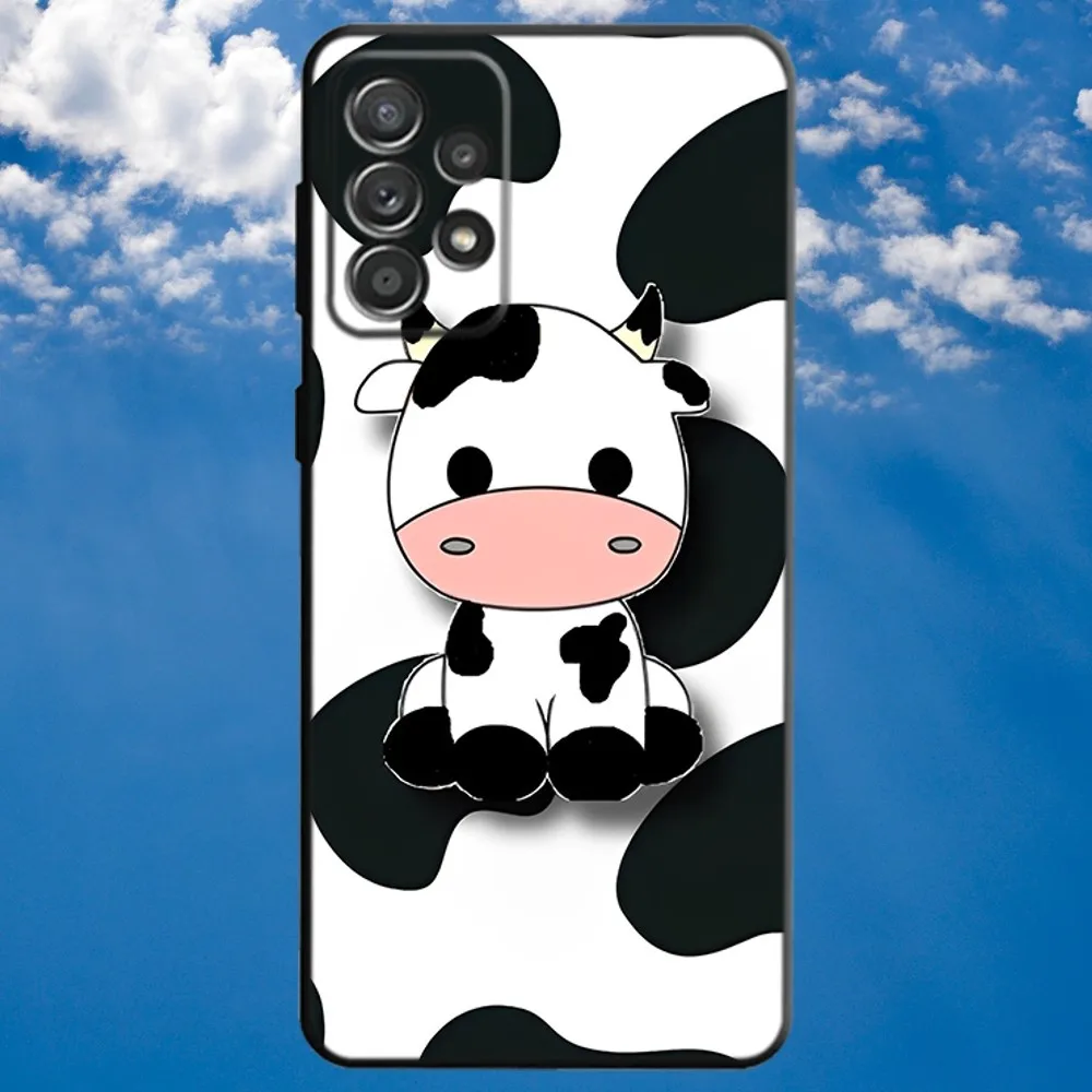 Cartoon Cute Milk Cow Phone Case For Samsung S21,S22 Ultra,S20,S30 plus,S22 plus,S23,S30 ultra 5G Soft Black Cover image 2