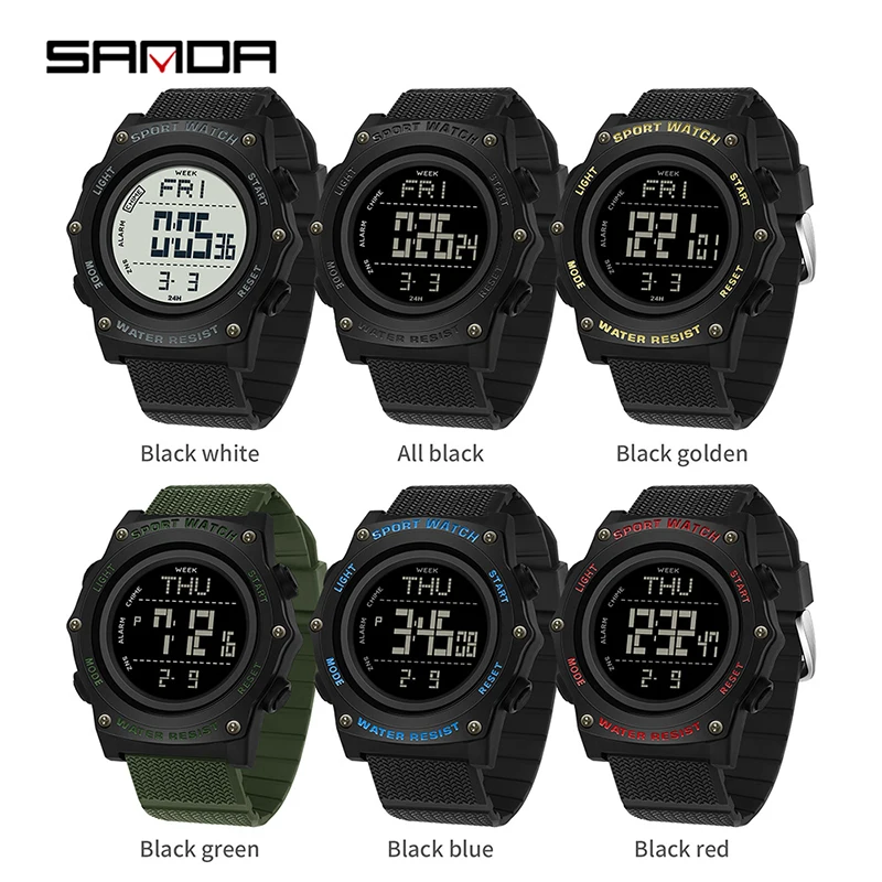 SANDA 2159 relojes electrónicos de moda para hombres, deportes al aire libre, estudiantes, calendario luminoso resistente al agua, reloj Digital multifunción fresco