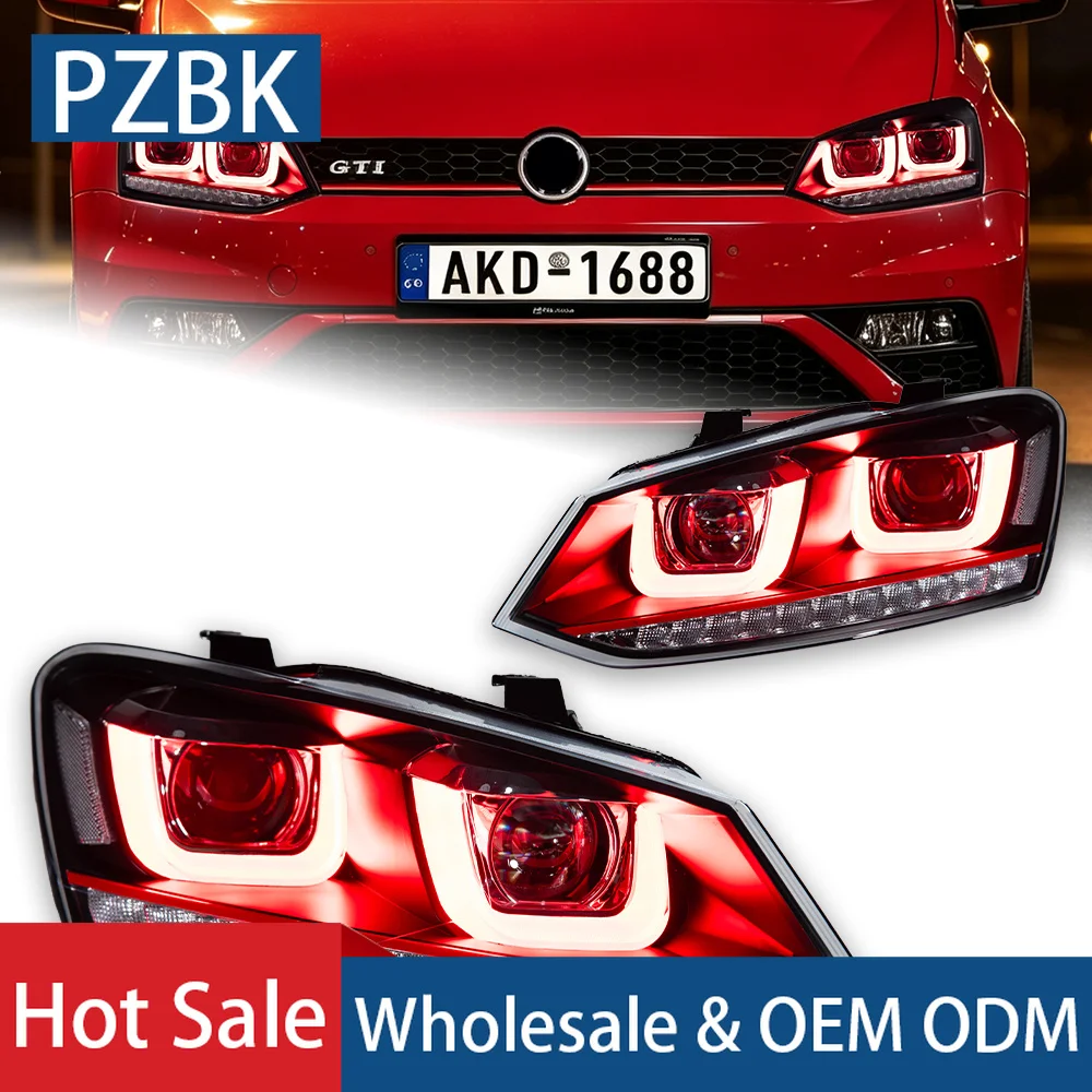 AKD Car Lights for Polo Headlight 2009-2016 Double U DRL LED Lens Vento Dynamic Signal Head Lamp Drl Automotive Accessories