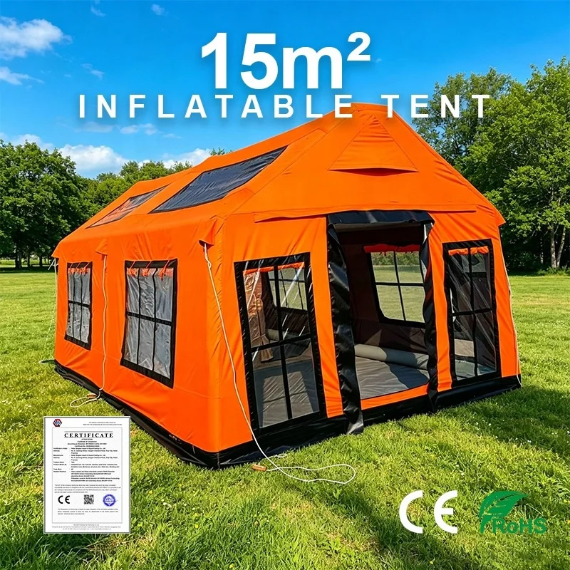 9-Person Campground Large Space Inflatable Tent, Thickened Waterproof Cabin For Camping, Forest Cabin Roof Tent Customization