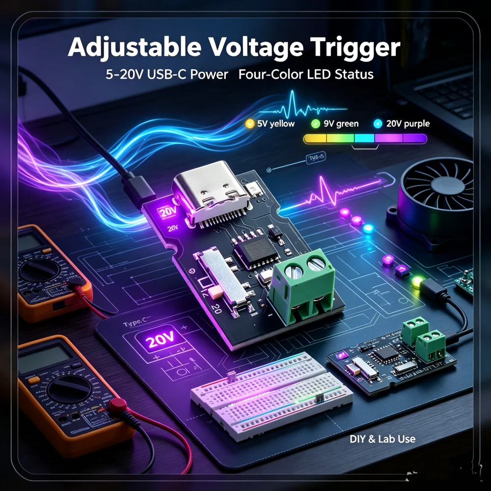 Тип-C PD QC Deception Board Триггер Модуль быстрой зарядки DC 5-20V Регулируемый модуль повышения напряжения 4 цветовый
