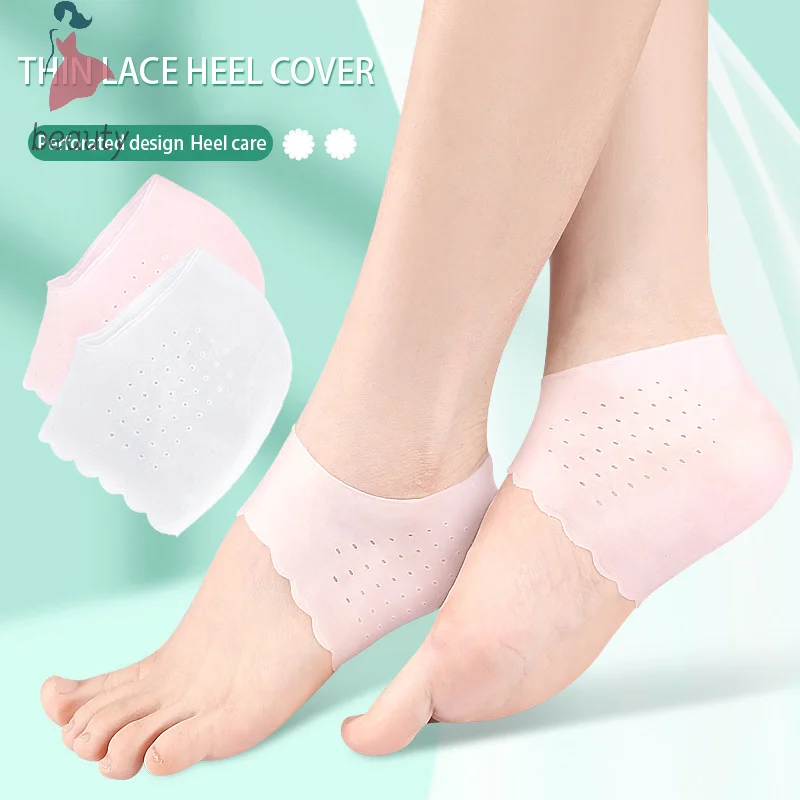 Calcetines de silicona para el cuidado de los pies, antigrietas, Gel hidratante, tacón fino, cubierta de encaje para el talón con agujero, Protector para el cuidado de la piel del pie, 1 par