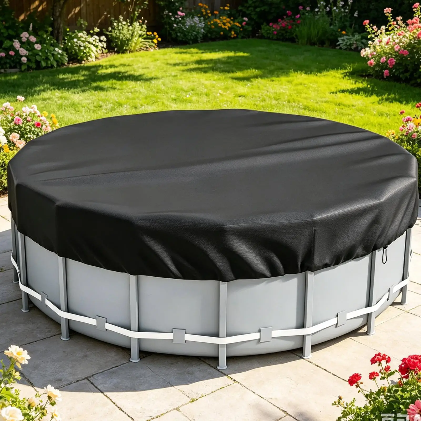 Silver-coated Waterproof Oxford Cloth Outdoor Round Pool Cover/Dust Protector With Drawstring and Ground Pegs Hot Bath Cover