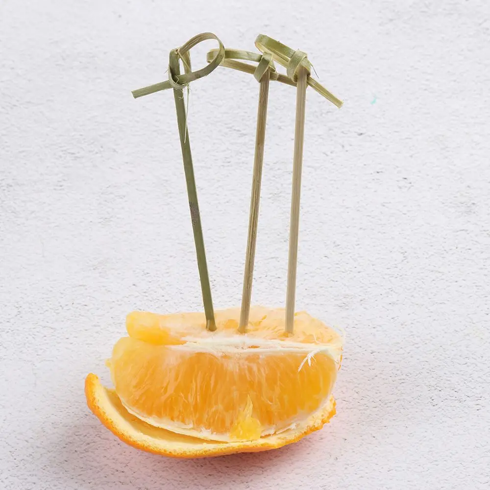 100pcs Disposable Party Decoration Kitchen & Bar Cocktail Picks Bamboo Knot Skewers Stick Fruit Forks