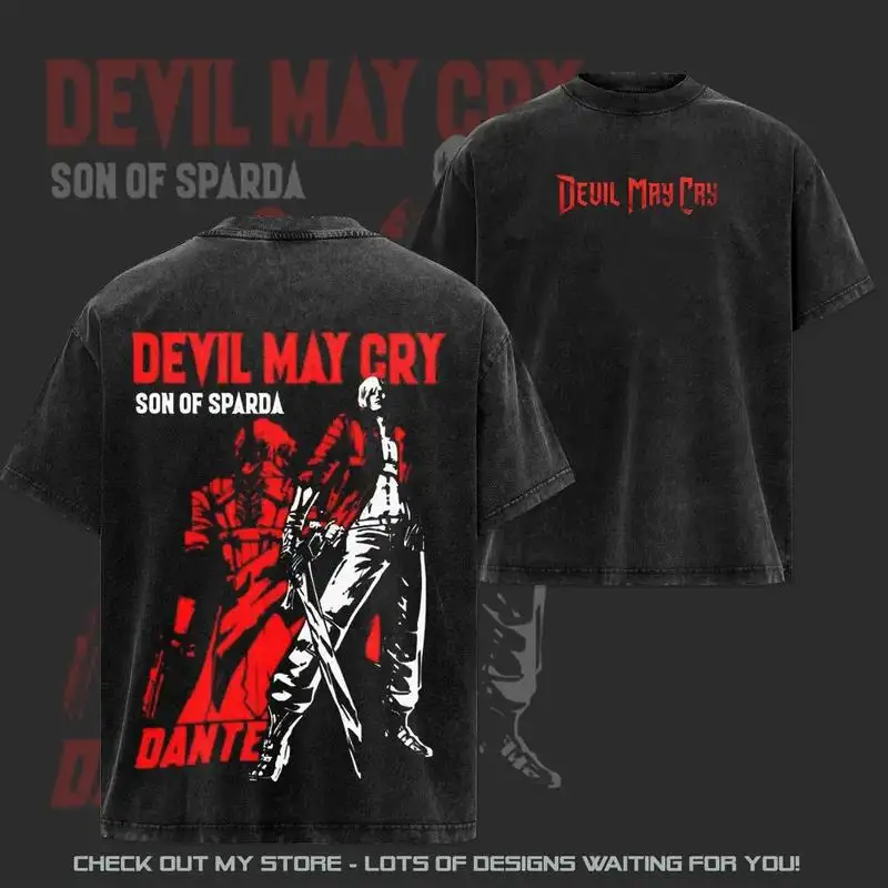 Devil May Cry Print T-shirt Game Dante Clothing Men Women Cotton Tshirts Retro Washed T Shirt Harajuku Male Summer Casual Tops