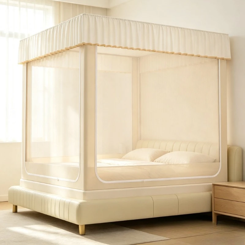 Full Enclosure Bed Canopy Mosquito Net with Blackout & Dustproof Function for Bedroom Home Decor