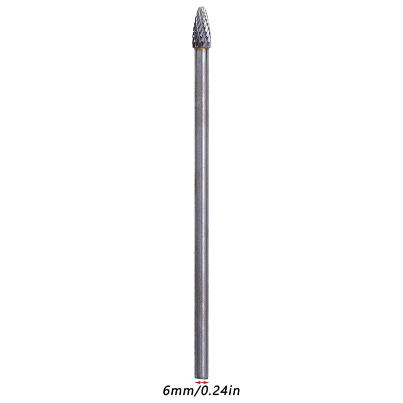 Arquivo rotativo longo de aço de tungstênio, conjunto de rebarbas rotativas com haste de 6mm para escultura em madeira, perfuração de polimento e gravação