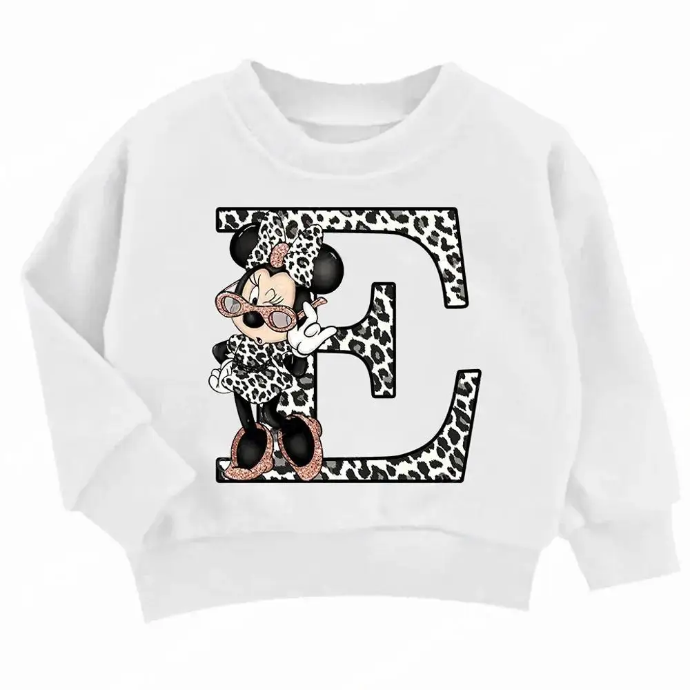 Children Disney Minnie Hoodie Letter A B C D Kid Casual Clothes O-neck Pullover Little Baby Kawaii Cartoons Boy Girl Sweatshirts